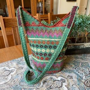 Crocheted Shoulder Bag Colorful Patterned Guatemalan Zippered Shoulder Bag